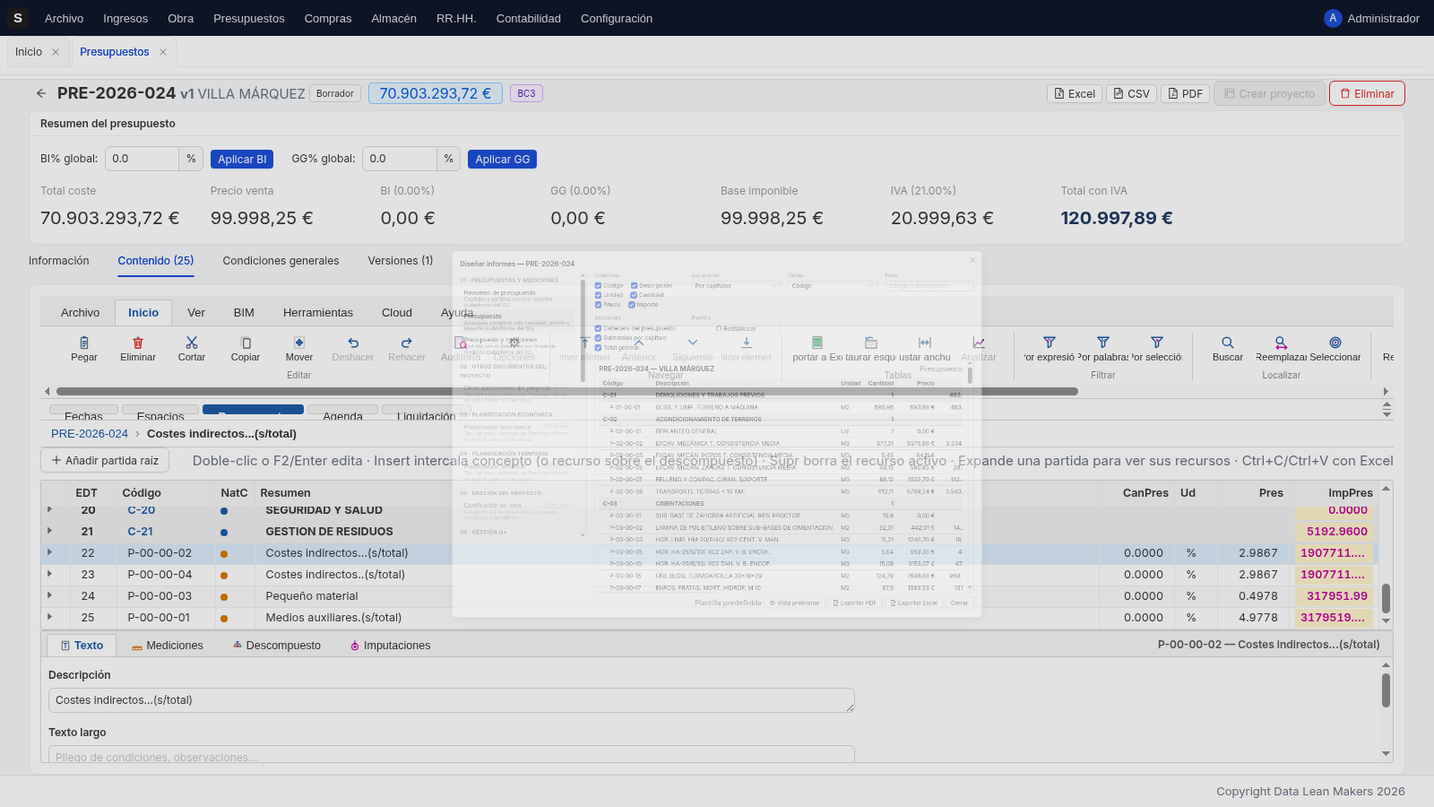 Configurador Diseñar informes con el árbol de los 15 tipos y el panel de configuración